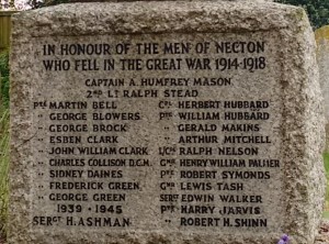 The names of the men of Necton who fought but did not return from the Great War and World War 2